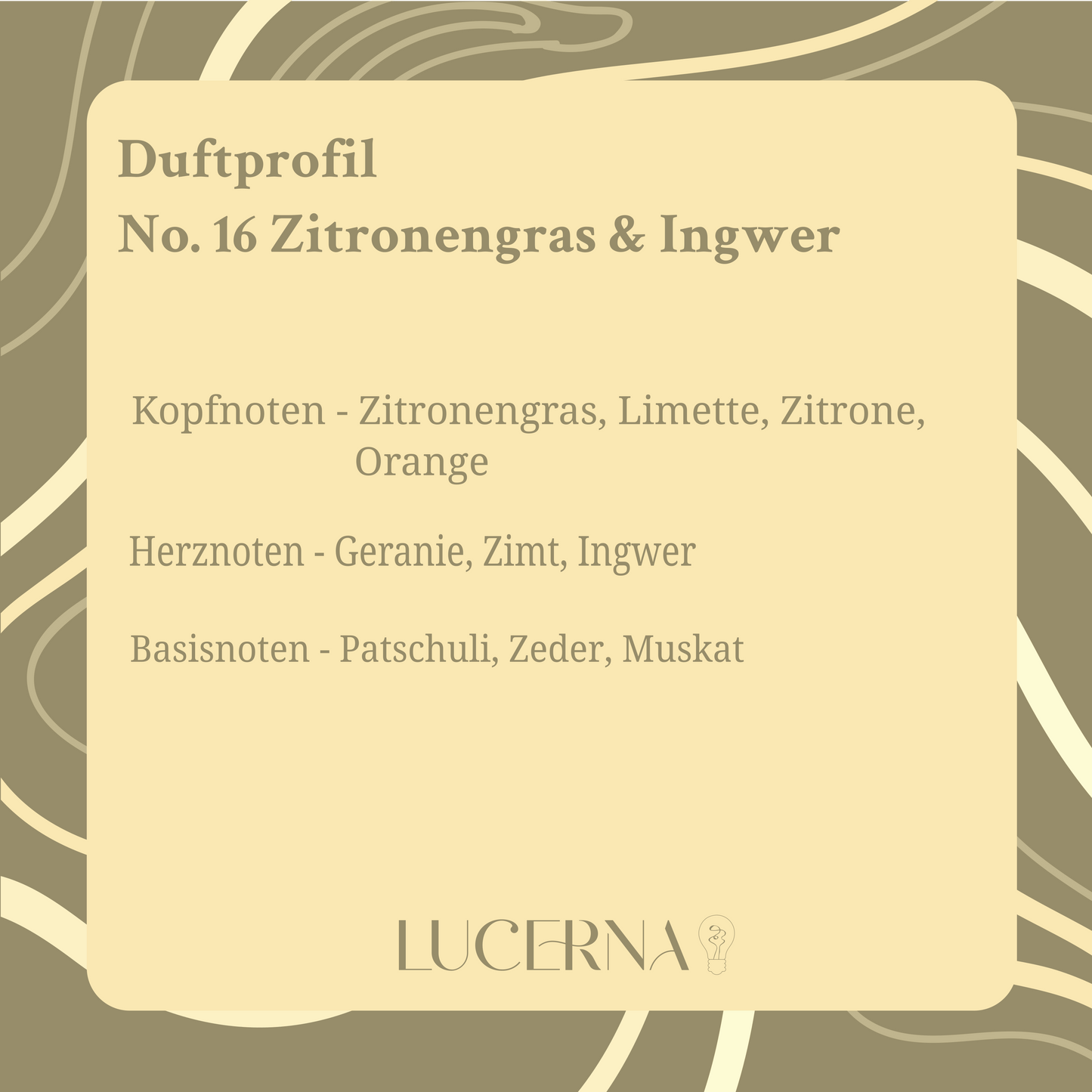 Handgegossene Duftkerze von Lucerna im braunen Apothekerglas mit Holzdocht und Korkdeckel, Duftnote No. 16 Zitronengras & Ingwer